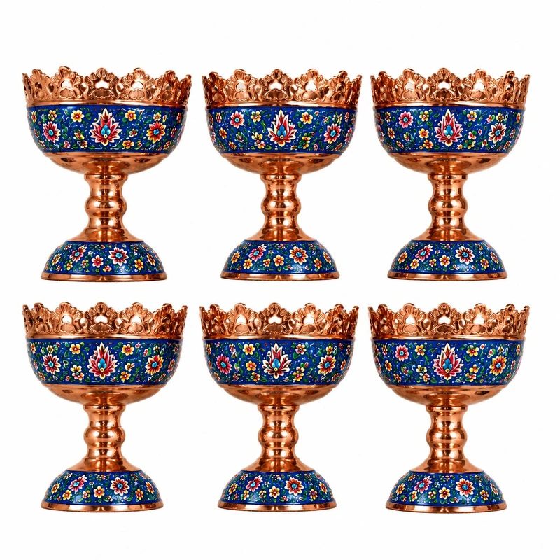 Aghajani Painted Copper Nut Bowls, 6-Piece Set