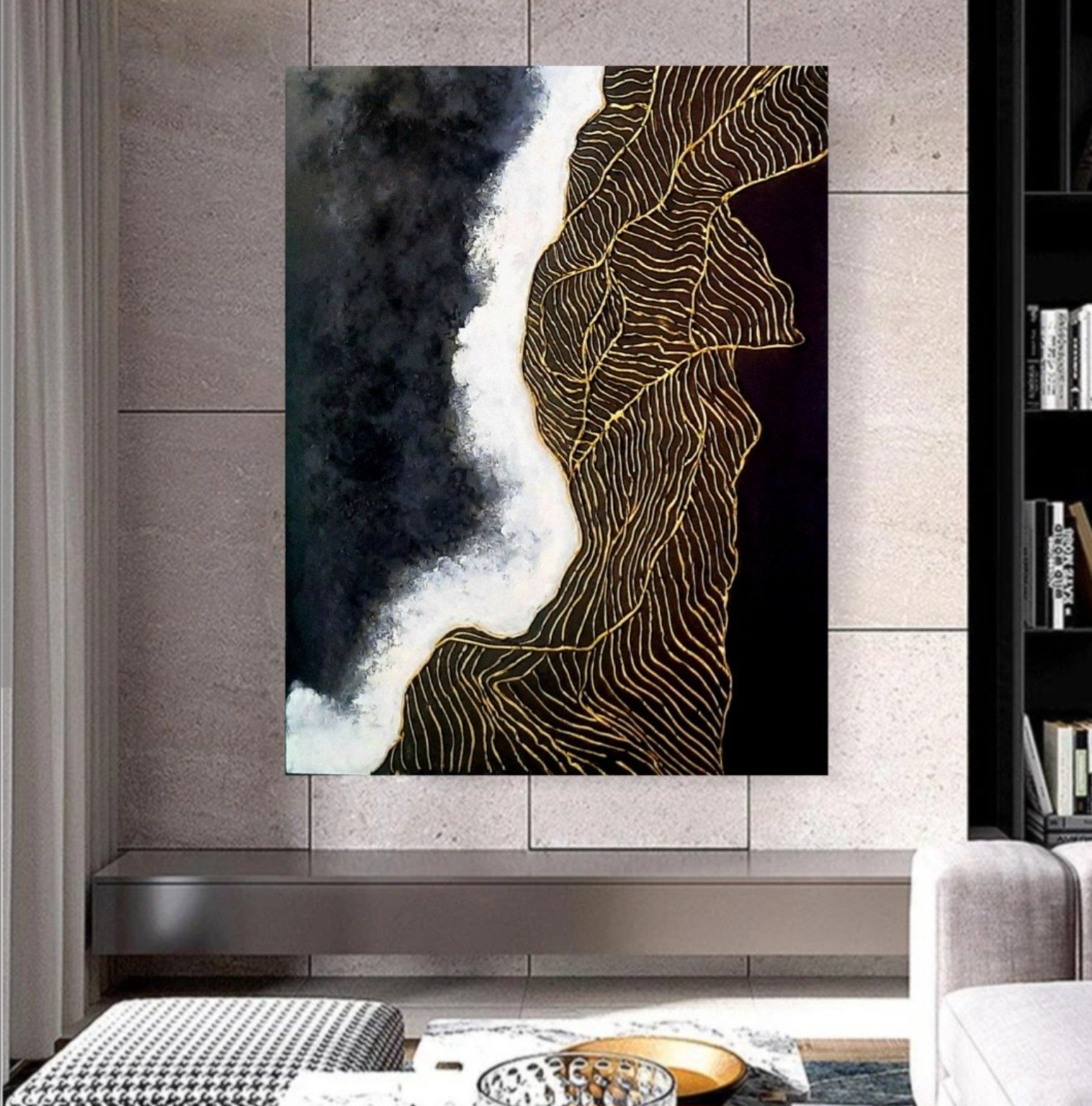 Golden Wave Minimalist Relief Art