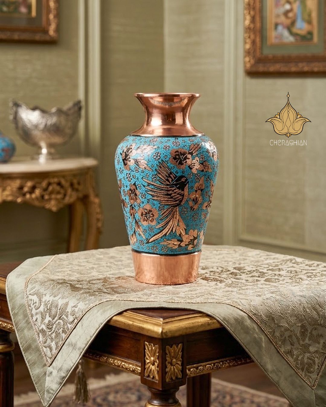 Diamond Cut & Gilded Copper Vase