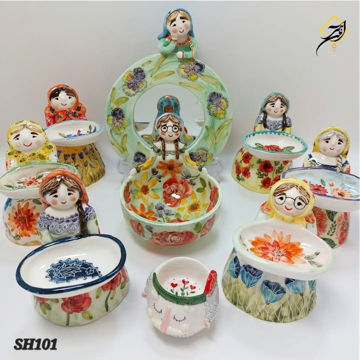 Handmade Hand-Painted Ceramic Haft-Sin Set