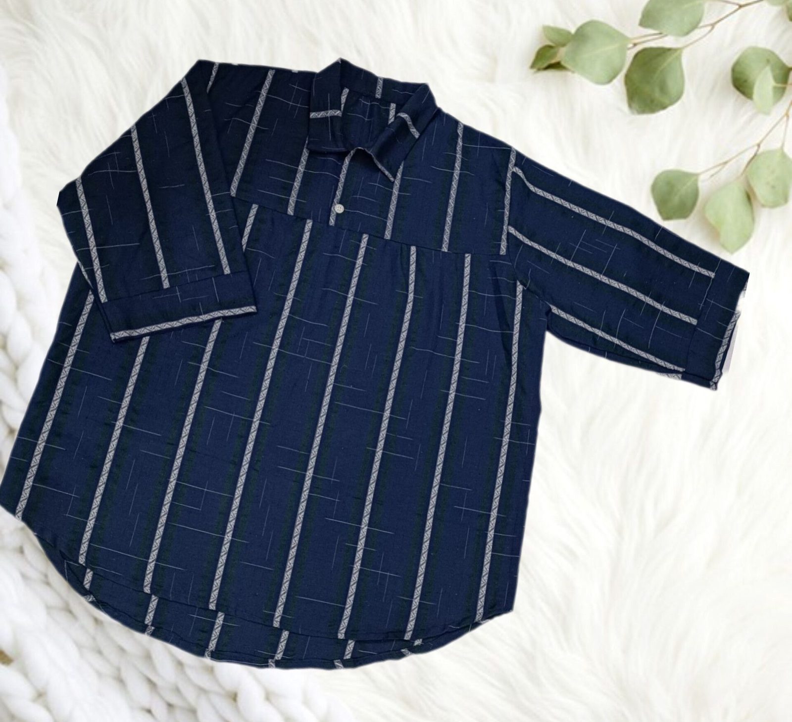 Navy Striped Linen Blouse