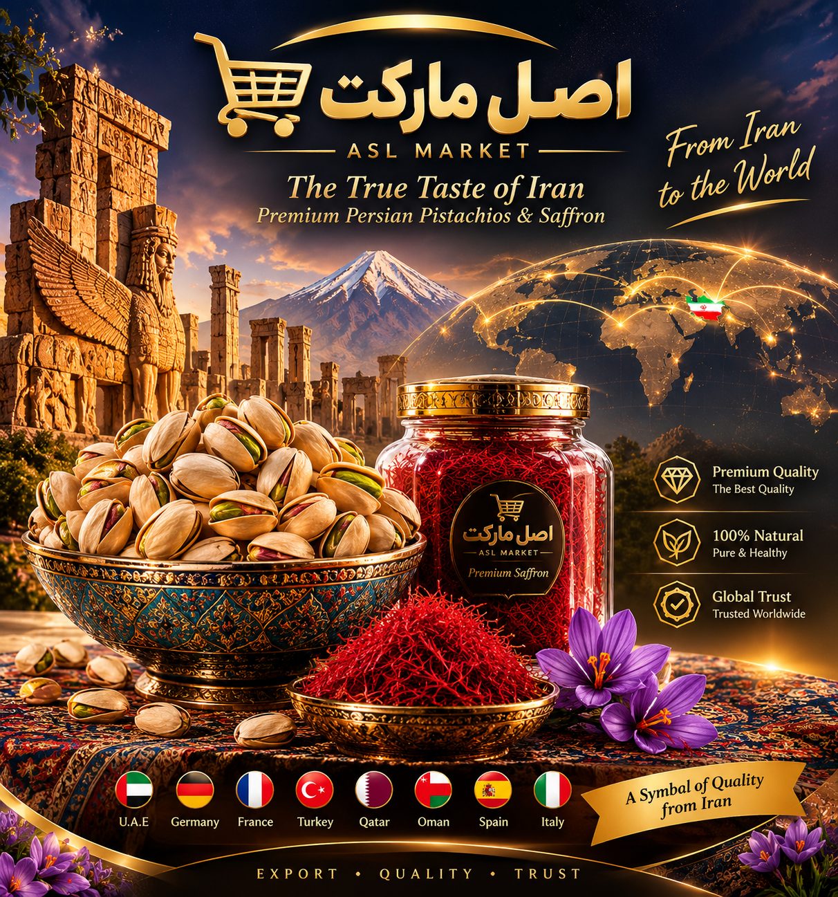 Direct supply of first-grade and premium pistachios and saffron from Khorasan Razavi.