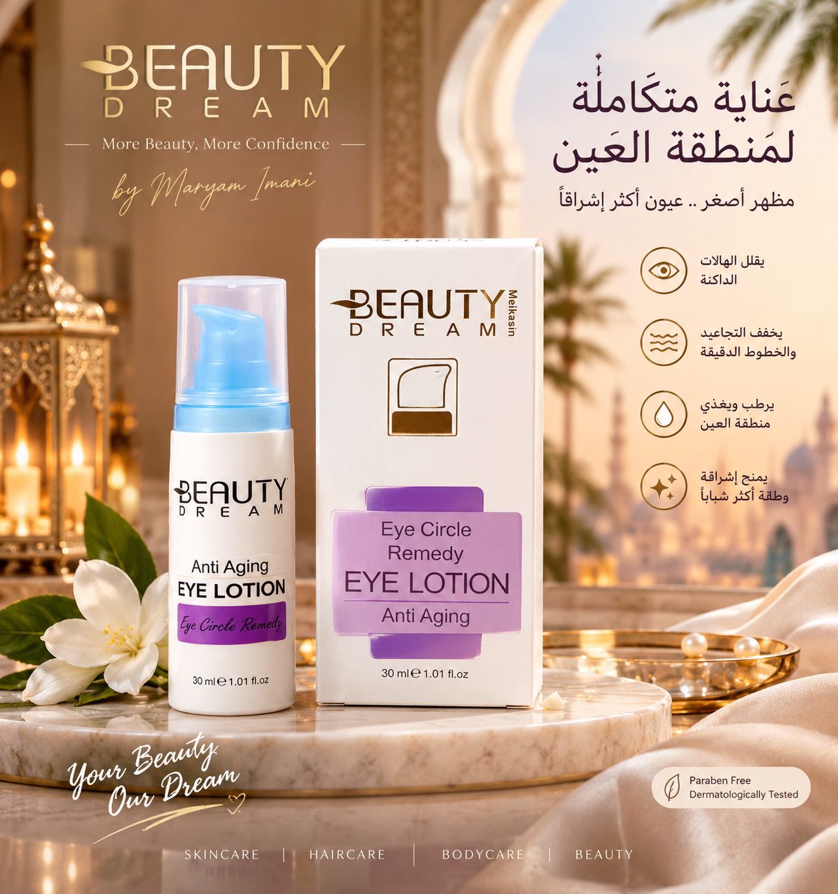 Micromolecular Hyaluronic Acid and Encapsulated Caffeine Eye Contour Lotion
